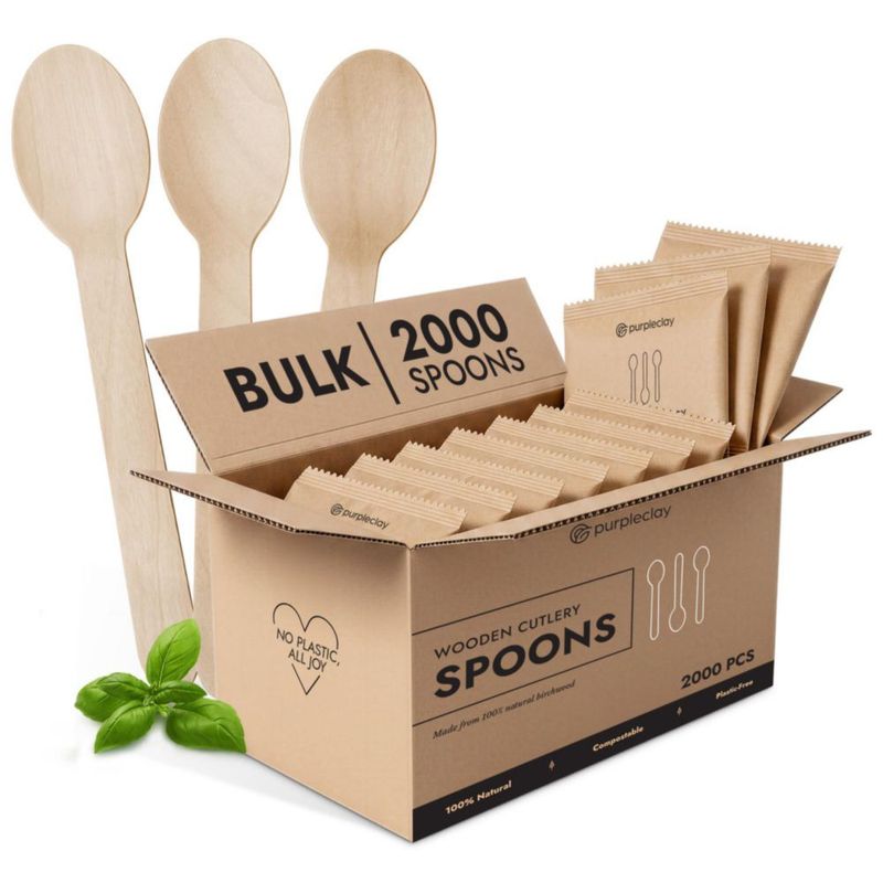Cucharas de madera compostables Purpleclay 2000 piezas de abedul