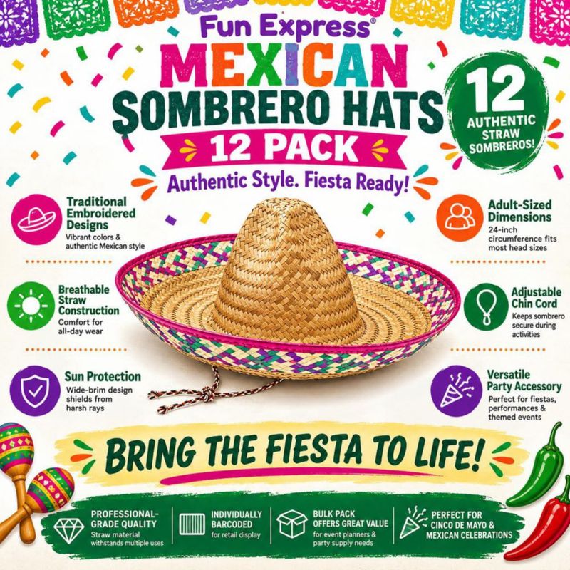 Sombrero Fun Express 61 cm (12 unidades) con bordado