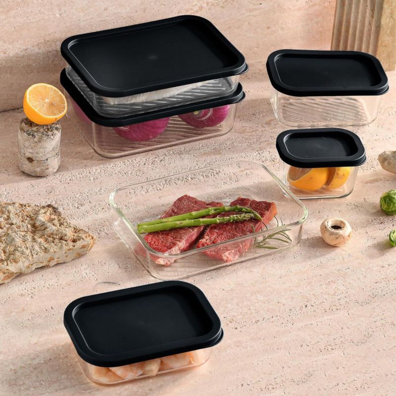 Juego de 14 recipientes de vidrio negro para almacenamiento de alimentos EATEX