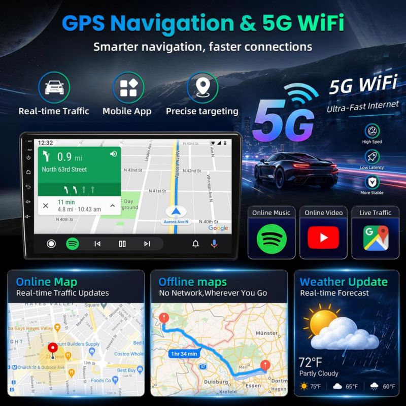 Radio para auto Fortdows 7" Android 15 CarPlay/Auto 64 GB