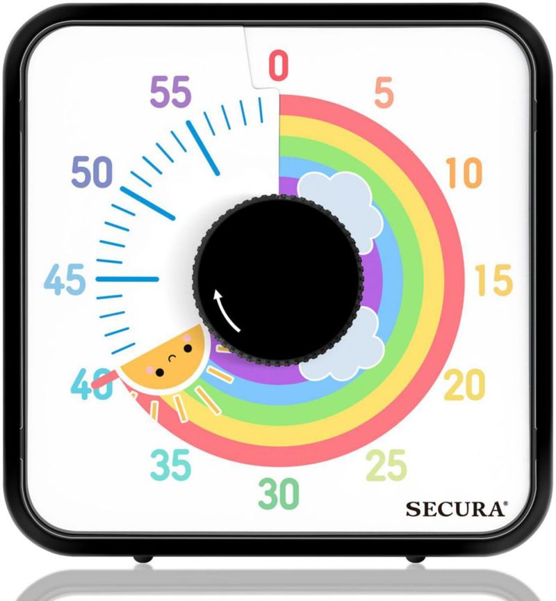 Temporizador Secura de 60 min 19 cm Magnético Arcoíris Negro