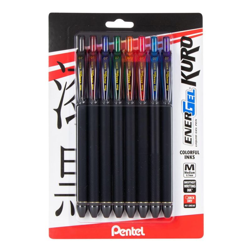 Bolígrafo de gel Pentel EnerGel Kuro 07 mm paquete de 8 colores surtidos