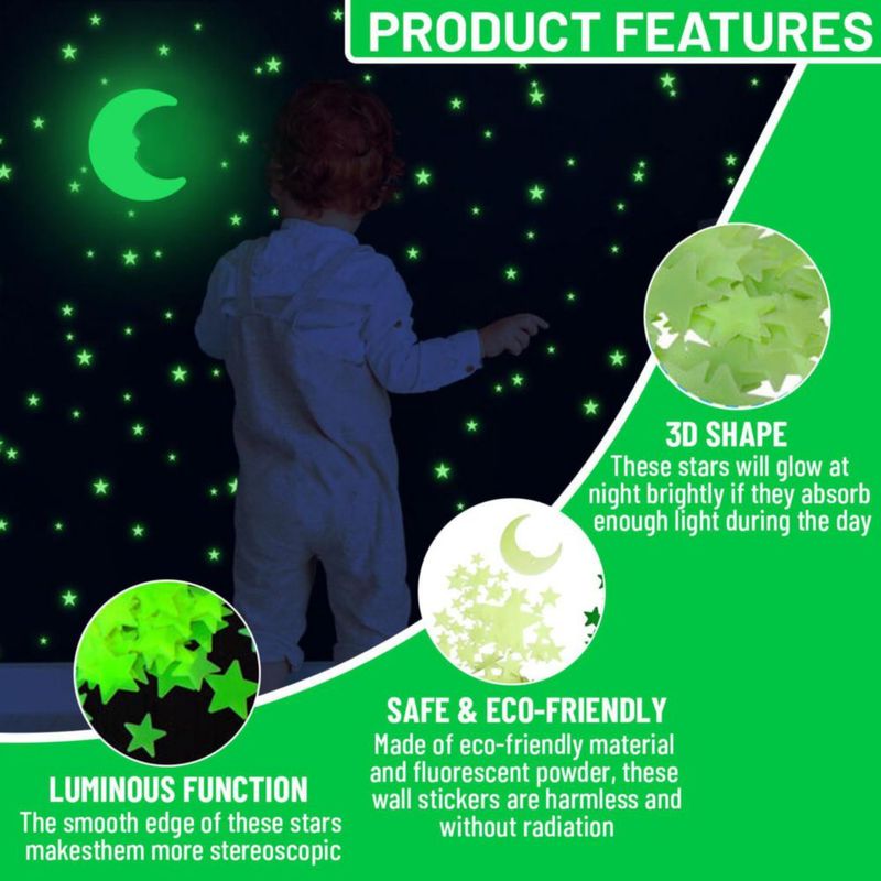 Estrellas luminiscentes OIG Brands 100 pzas Verde + Luna