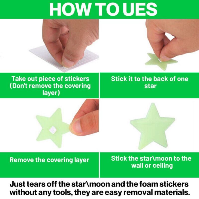 Estrellas luminiscentes OIG Brands 100 pzas Verde + Luna