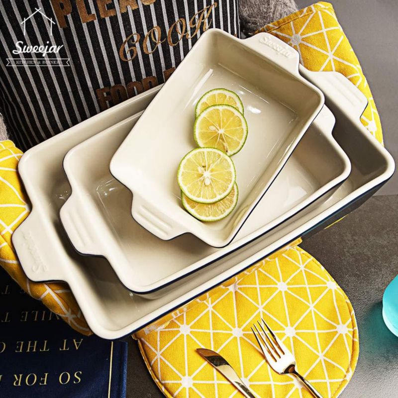Juego de Utensilios de Cerámica Sweejar Fuente Rectangular para Hornear (Platos de Lasaña) para Cocina Pasteles Cenas Banquetes y Uso Diario