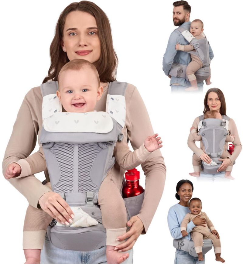 Portabebés BabbleRoo 7‑50 lb (3‑23 kg) con Asiento de Cadera y Almacenamiento