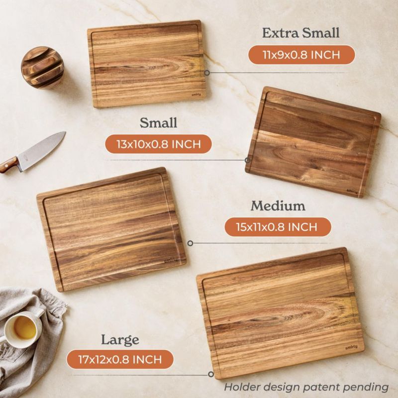 Juego de 4 Tablas de Cortar SMIRLY de Madera de Acacia con Soporte