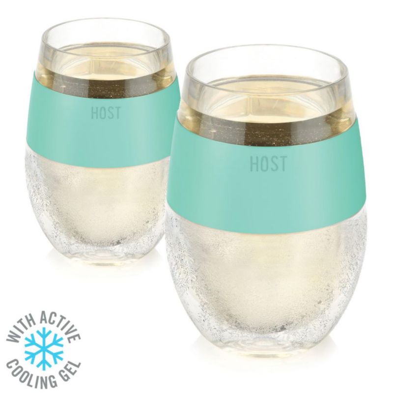Set de copas de vino Host 240 ml color menta doble pared con gel refrigerante