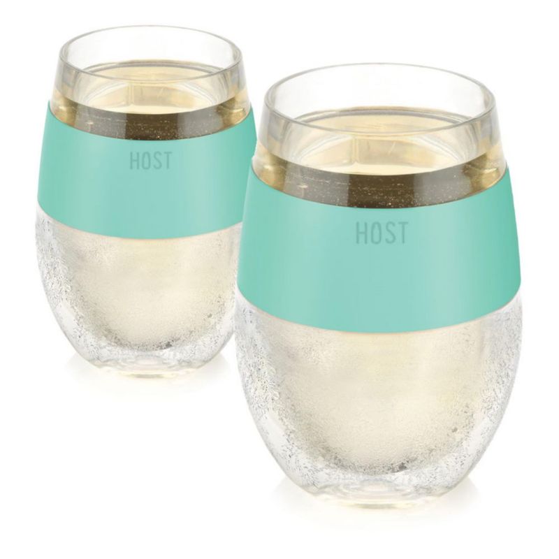 Set de copas de vino Host 240 ml color menta doble pared con gel refrigerante