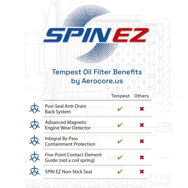 Filtro de Aceite Tempest AA48110-2 SPIN EZ FAA-PMA Nuevo