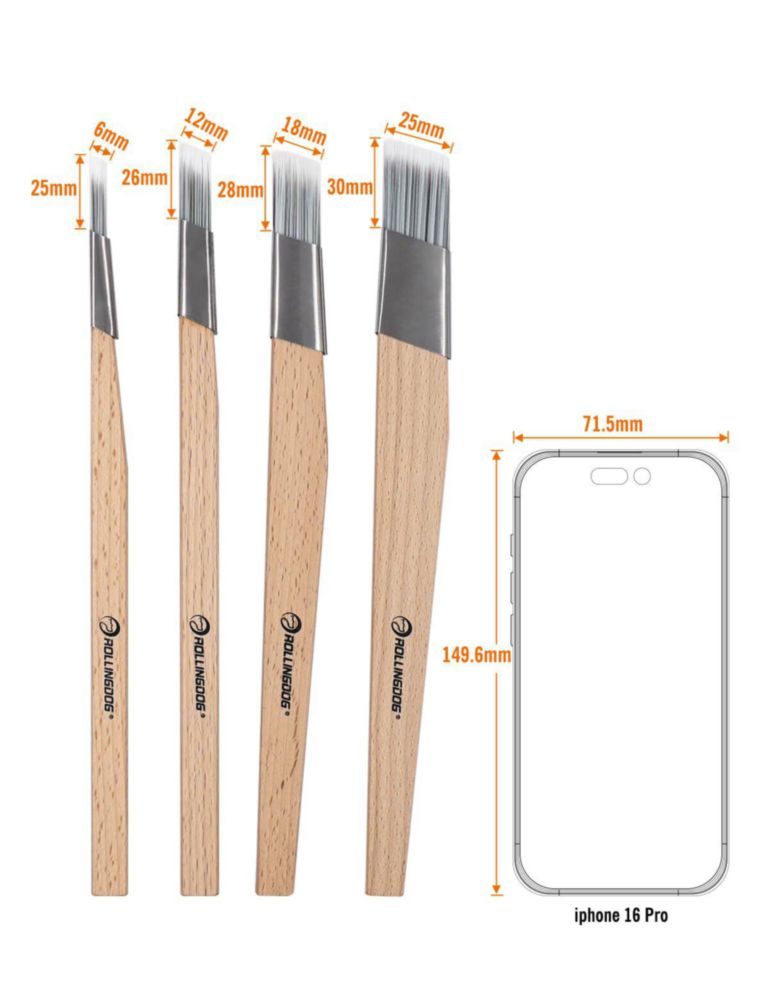 Set de 4 pinceles de pintura ROLLINGDOG 6/12/18/25 mm