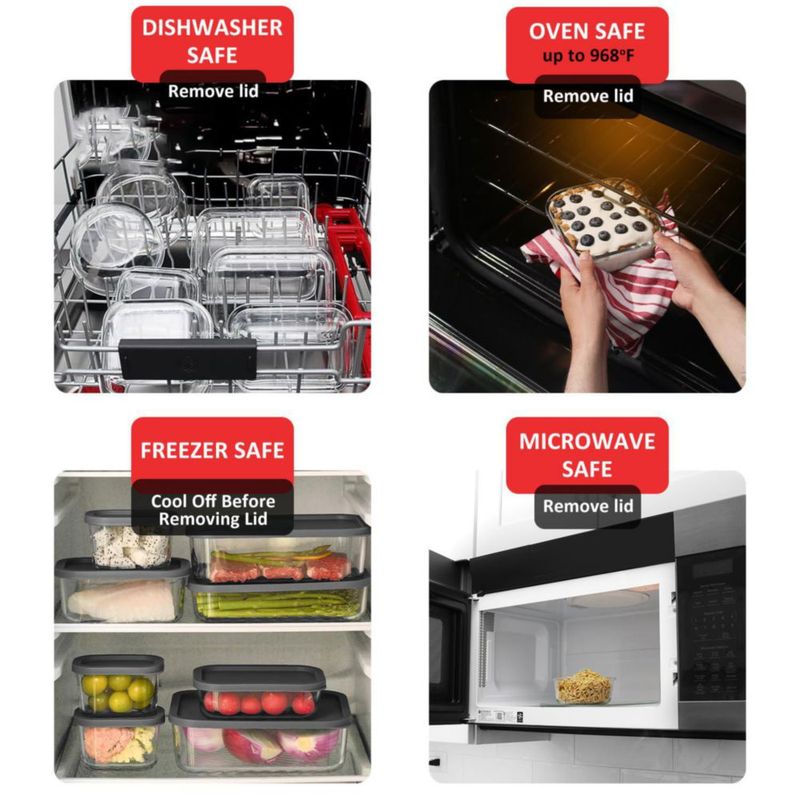 EATEX Juego de 14 Recipientes de Vidrio para Alimentos con Tapa Gris