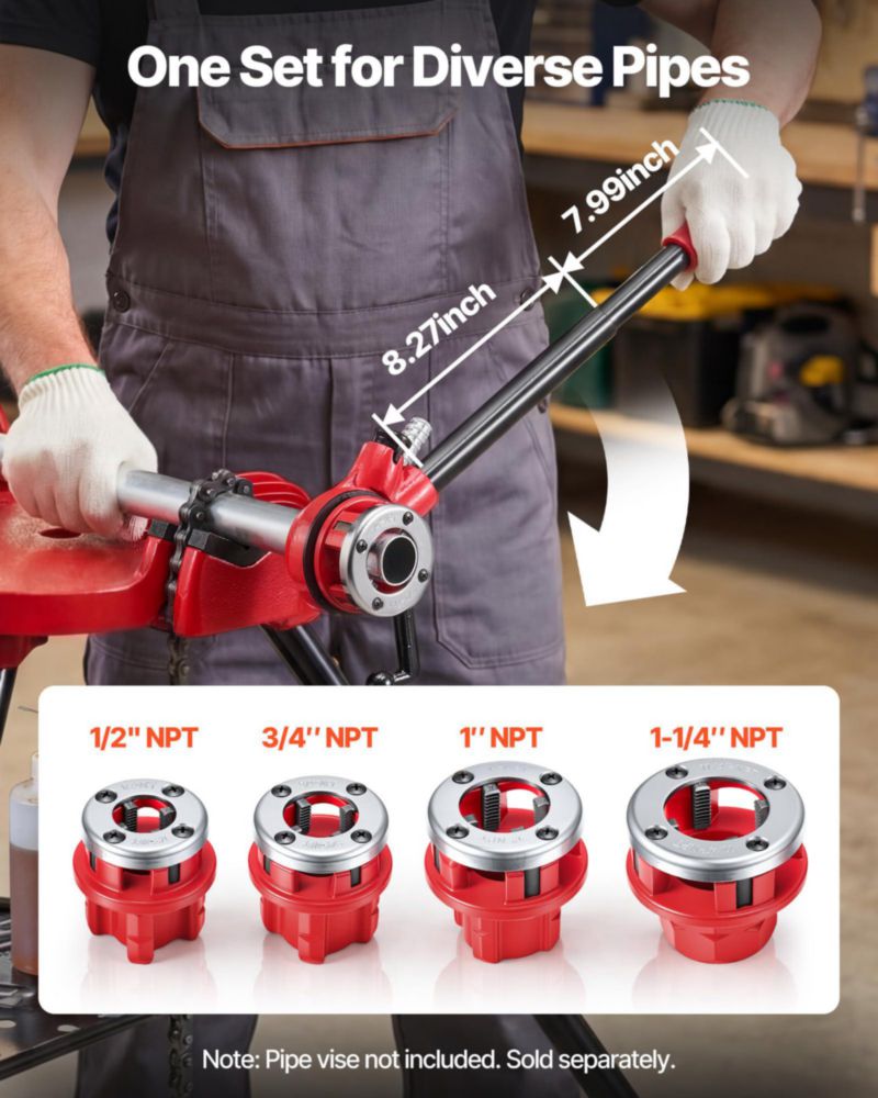 Enhebrador de tuberías VEVOR 1/2" 3/4" 1" 1-1/4" NPT - Kit