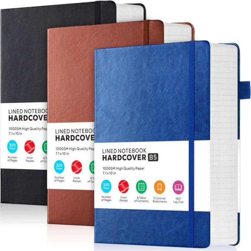 Set de 3 cuadernos FOCUS DAY B5 320 págs rayados Negro/Azul/Marrón