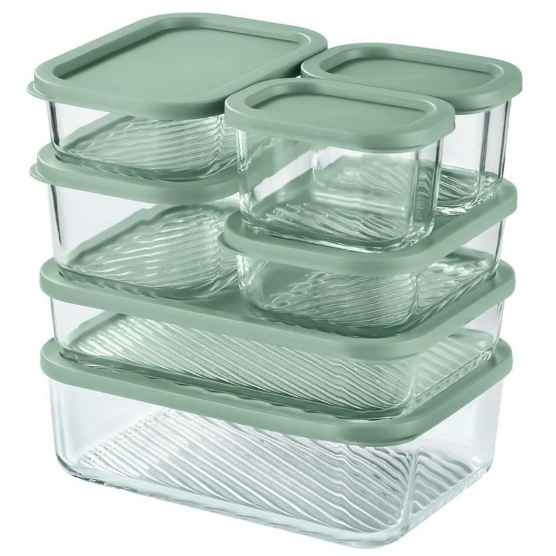 EATEX juego de 7 recipientes de vidrio color salvia para almacenamiento de alimentos