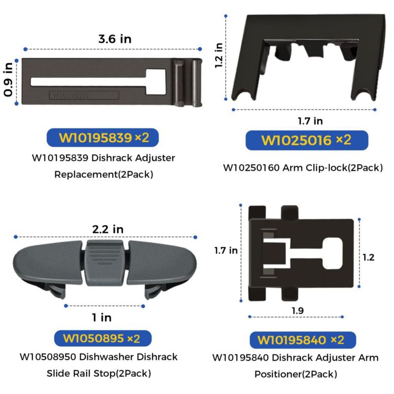 Kit de Mejora para el Estante del Lavavajillas Romalon W10350375 – 10 piezas