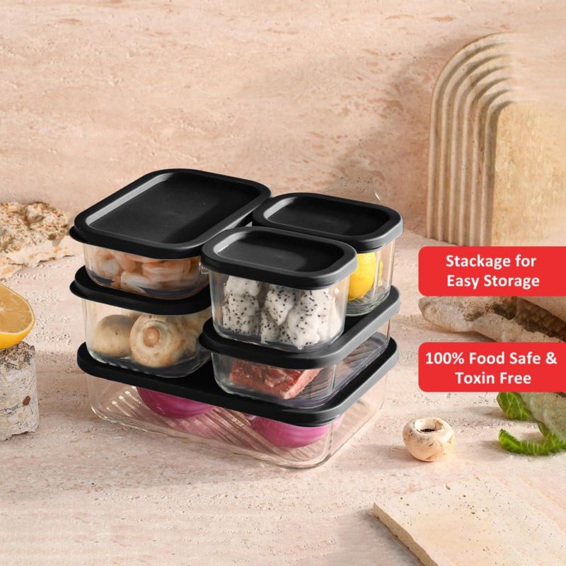 Juego de 6 Envases de Vidrio Negros para Almacenamiento de Alimentos EATEX