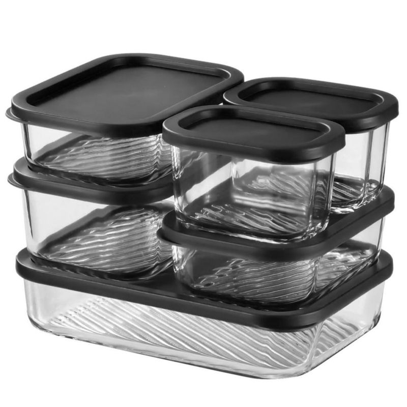 Juego de 6 Envases de Vidrio Negros para Almacenamiento de Alimentos EATEX