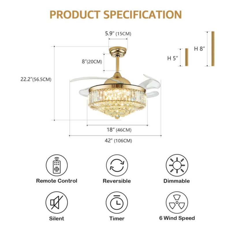 Ventilador de techo MOOONICHE 107 cm dorado regulable con control remoto