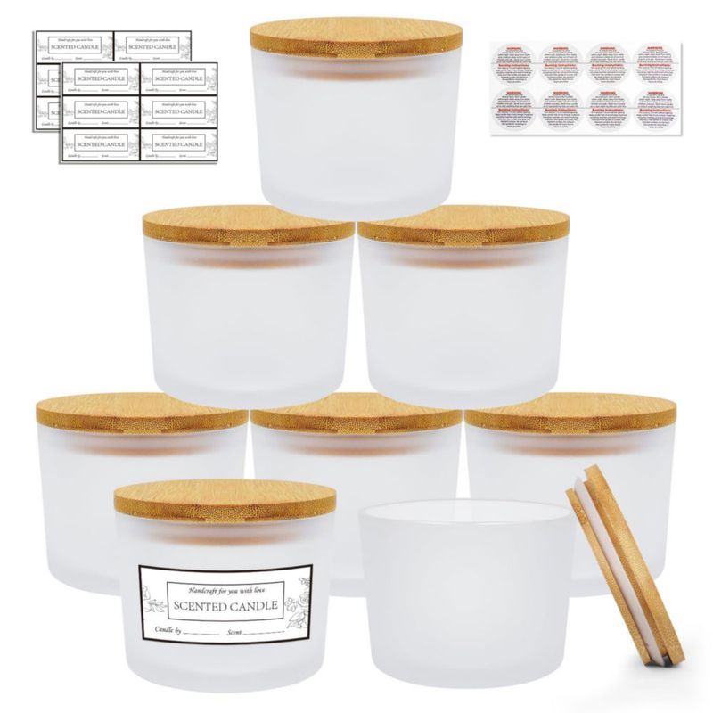 Juego de 8 frascos CONNOO de 355 ml de vidrio esmerilado con tapa de bambú