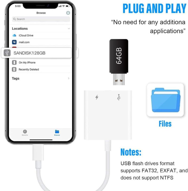 Adaptador Lightning Obcxin USB3 OTG+Carga Certificado MFi