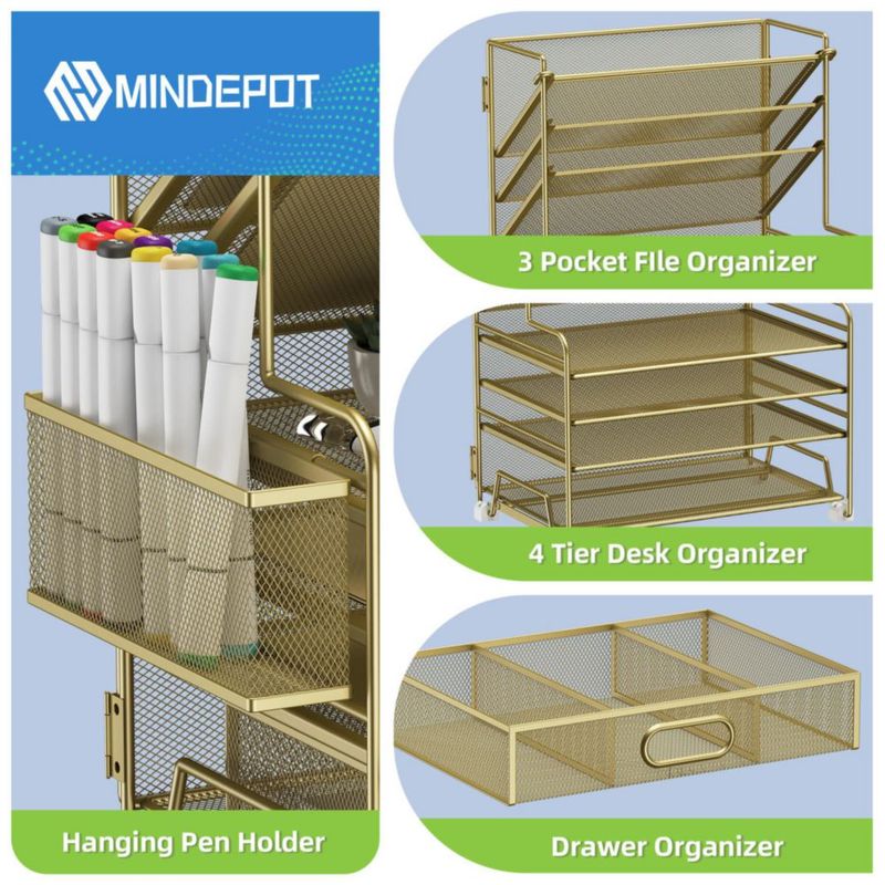 Caddy MINDEPOT de 4 Niveles + Portafolios + Cajón Dorado