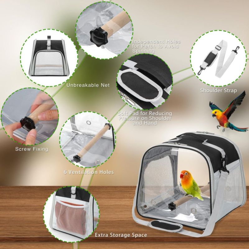 Transportín para Pájaros Suertree 32 cm Negro Ligero y Portátil