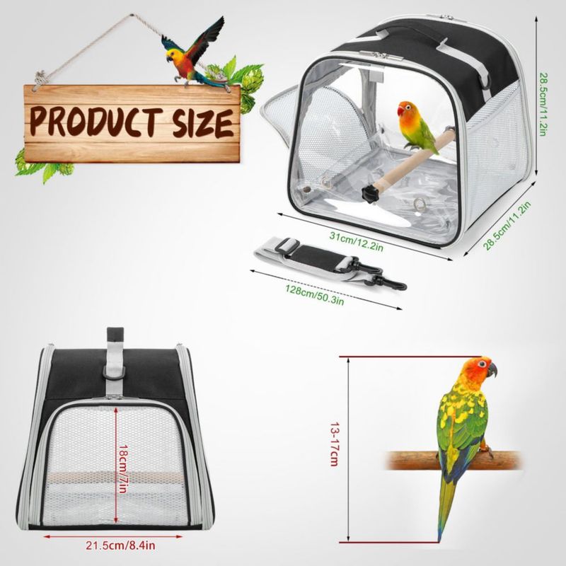 Transportín para Pájaros Suertree 32 cm Negro Ligero y Portátil