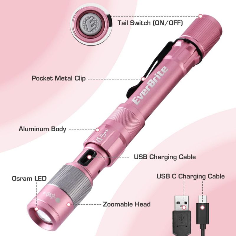 Linterna recargable EverBrite de 300 lúmenes color rosa