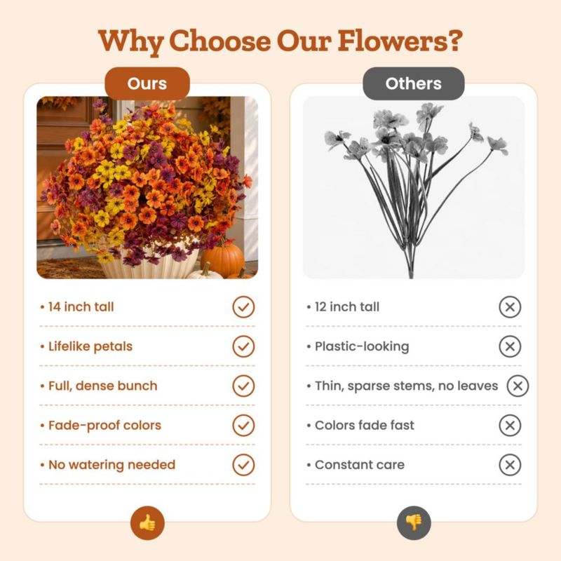 Flores artificiales AXYLEX Crisantemos de otoño Marrón Naranja y Amarillo – 16 unidades