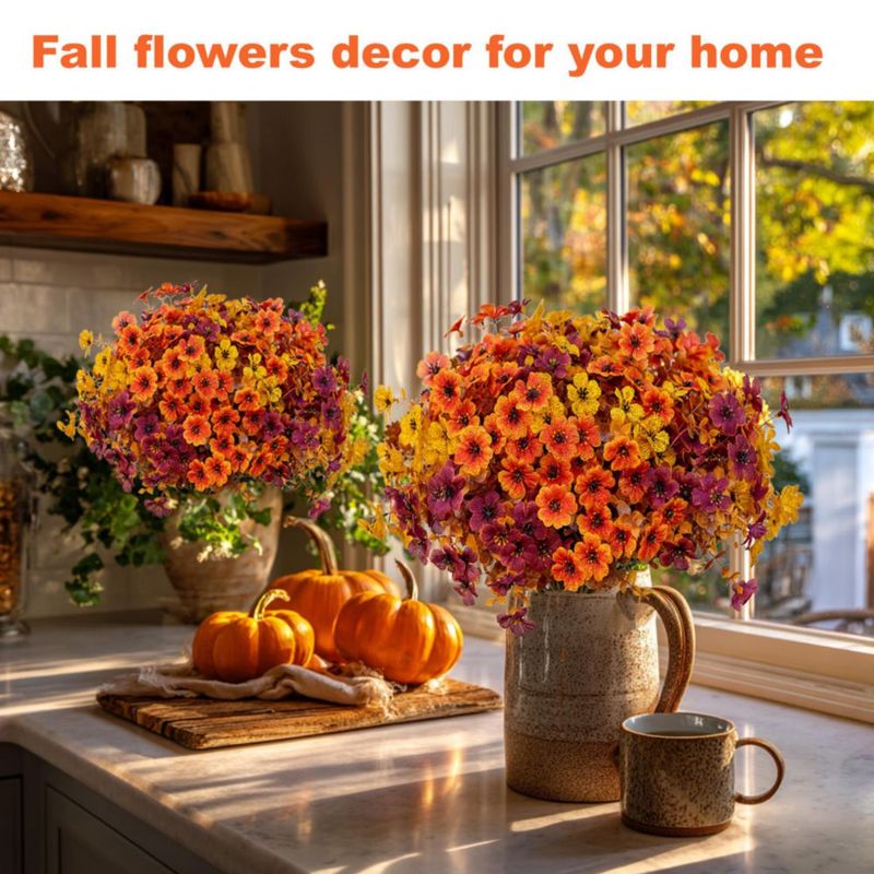 Flores artificiales AXYLEX Crisantemos de otoño Marrón Naranja y Amarillo – 16 unidades