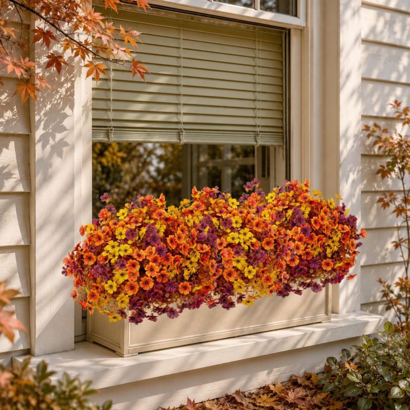 Flores artificiales AXYLEX Crisantemos de otoño Marrón Naranja y Amarillo – 16 unidades