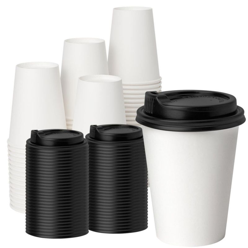 Vasos de café YEEHAW 355 ml 100 unidades blanco con tapas