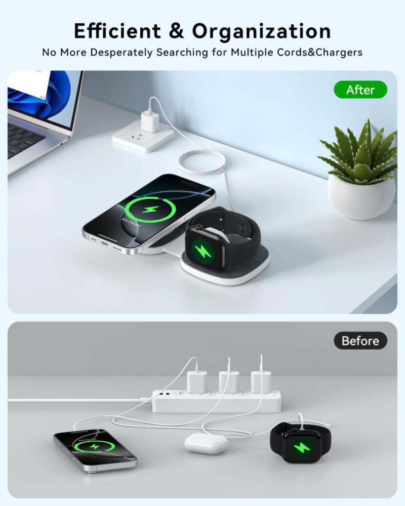 Cargador Bolvunes 2‑en‑1 Plegable MagSafe para iPhone Apple Watch y AirPods