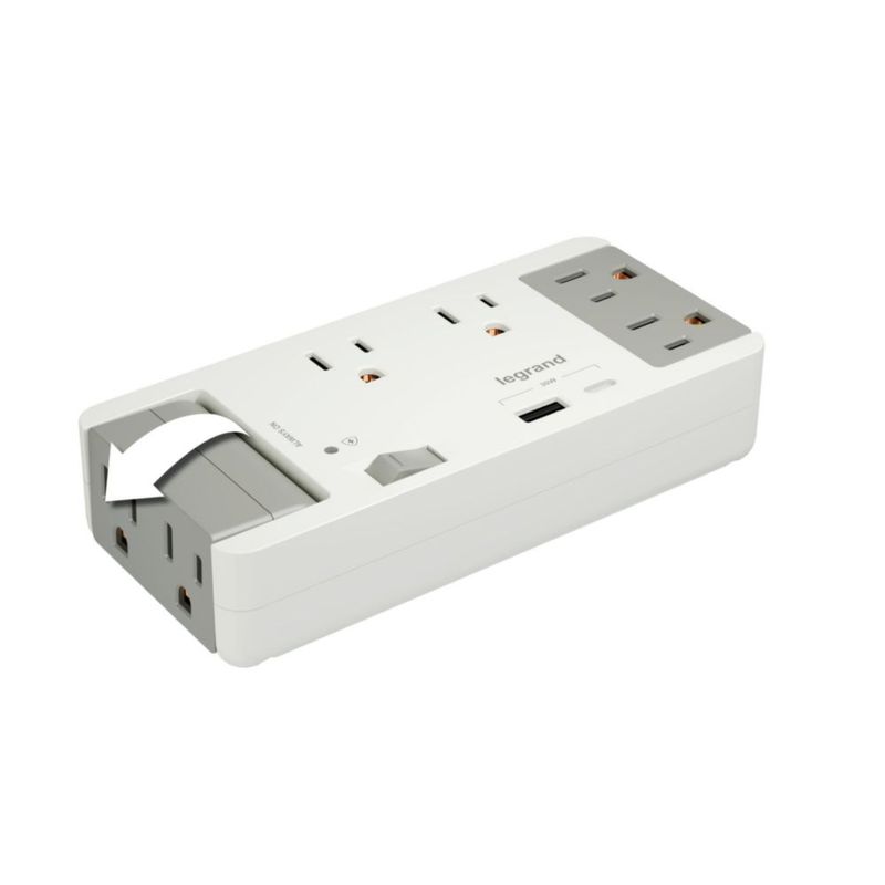 Regleta On-Q de 6 tomas con puertos USB-A/C 30W y protector contra sobretensiones
