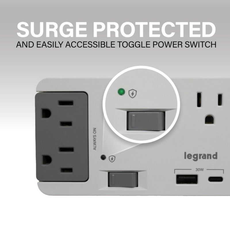 Regleta On-Q de 6 tomas con puertos USB-A/C 30W y protector contra sobretensiones