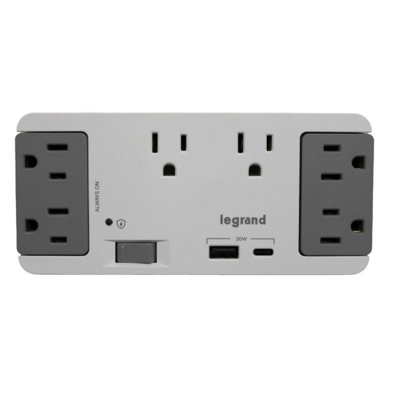 Regleta On-Q de 6 tomas con puertos USB-A/C 30W y protector contra sobretensiones