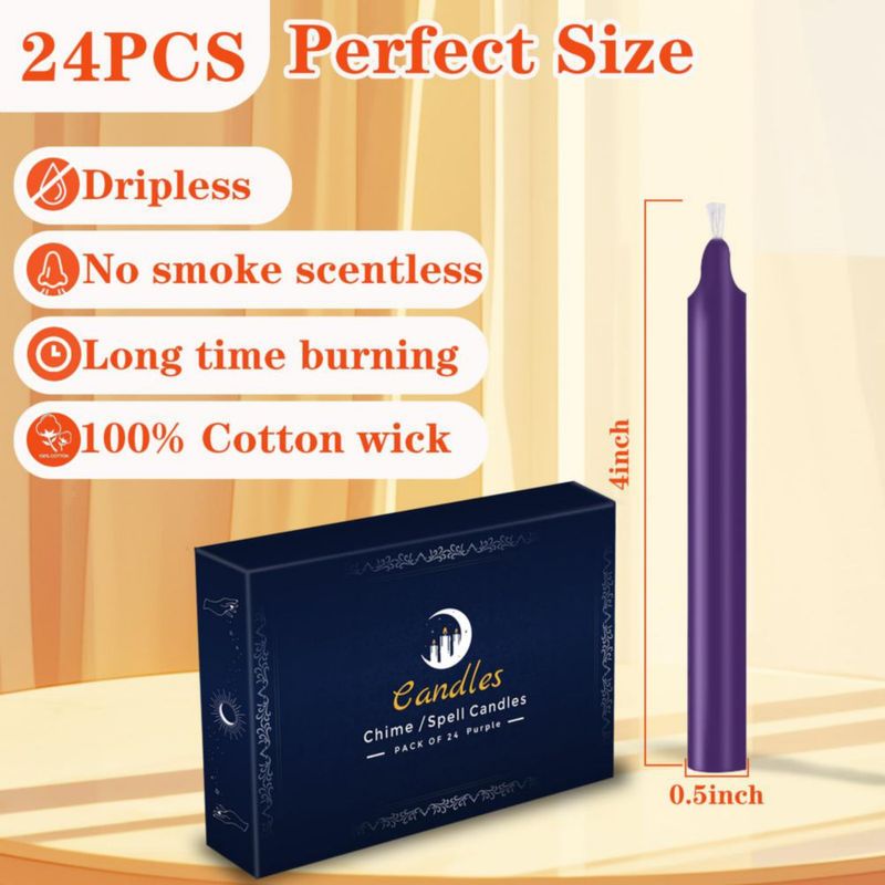 Kunrsug – Velas de varilla sin aroma color púrpura 10 cm paquete de 24