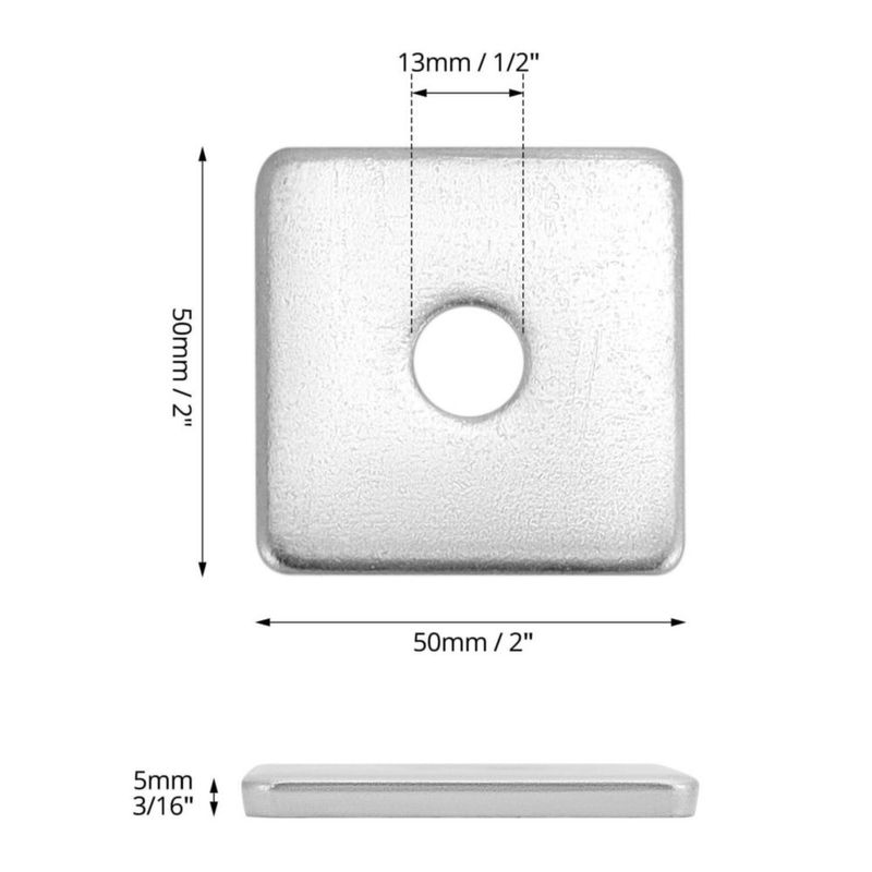 Arandelas QWORK Ø 1/2" 5 cm × 5 cm × 5 mm – Pack de 50