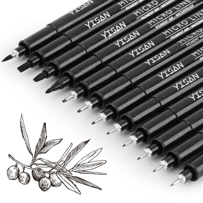 Set de 12 Plumas Fineliner YISAN Negro 02-30 mm