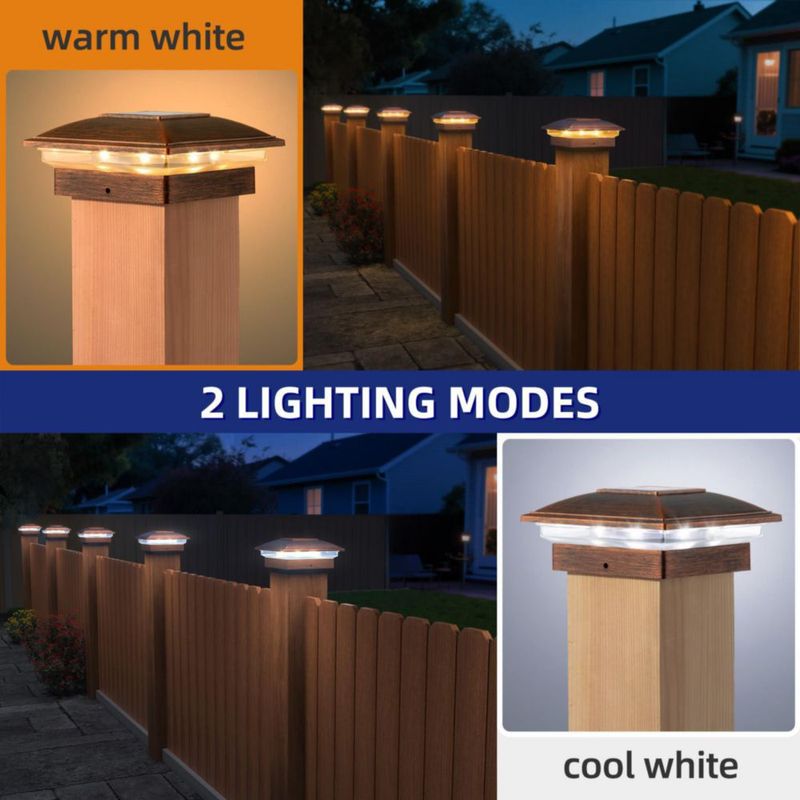 Luces para Tapa de Poste Solar APONUO – Pack de 8 Acabado Cobre Cepillado Impermeable