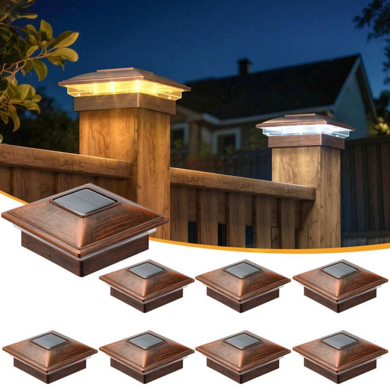Luces para Tapa de Poste Solar APONUO – Pack de 8 Acabado Cobre Cepillado Impermeable
