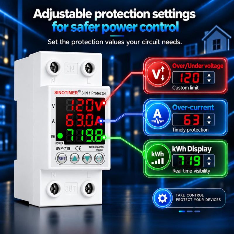Protector contra Sobretensiones SINOTIMER 110V/120V 63A para Carril DIN