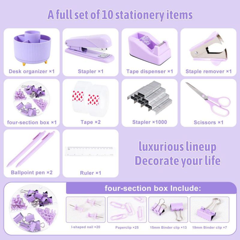 CADDY Gawsey Set Organizador de Escritorio Morado 360° Giratorio