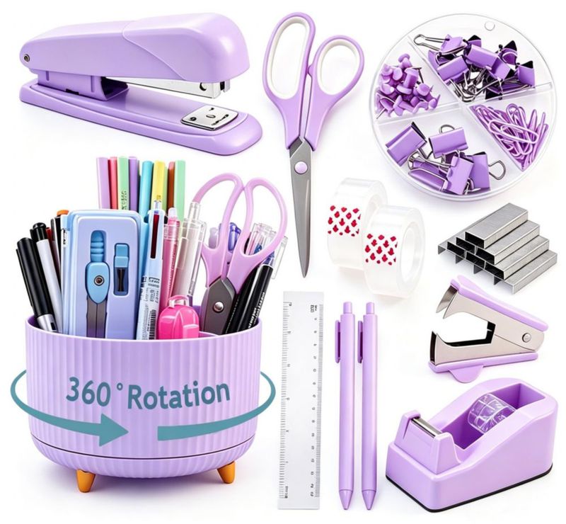 CADDY Gawsey Set Organizador de Escritorio Morado 360° Giratorio