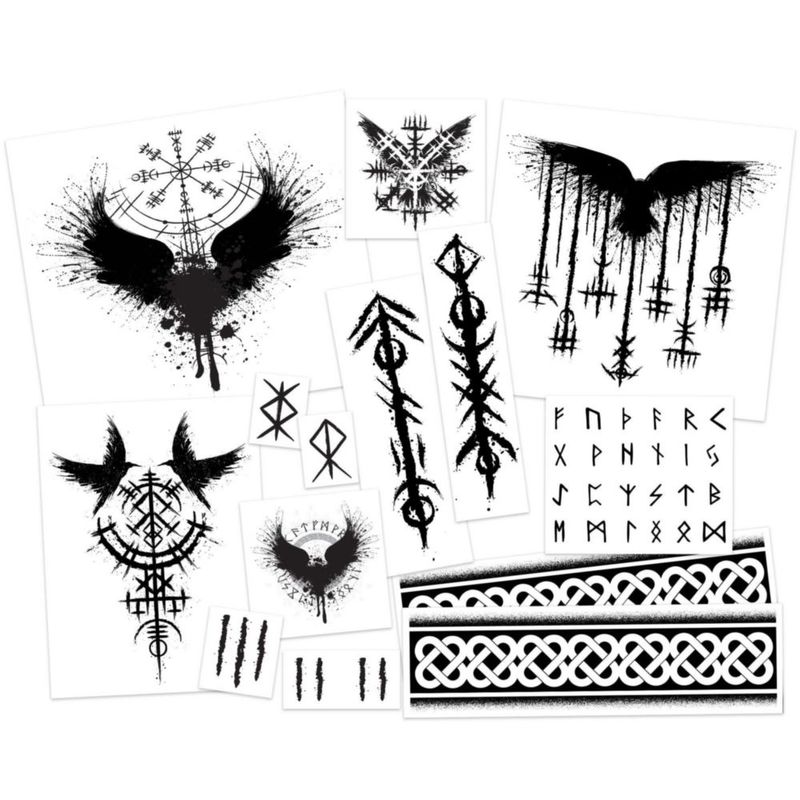Tatuajes Temporales Calitoos Viking - Pack de 14 Piezas