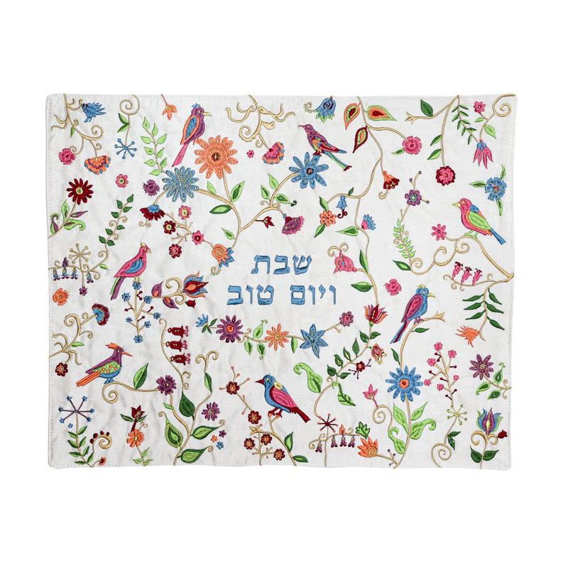 Cubrejalá EMANUEL 50x40 cm con bordado de seda de pájaros y flores