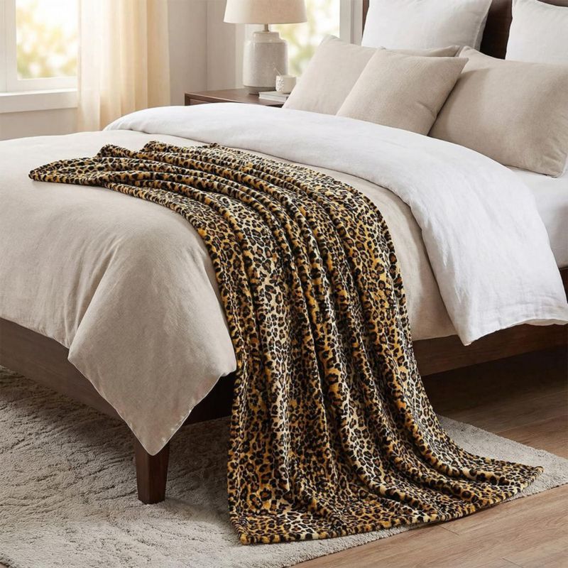 MANTA MACEVIA 152x127 cm Estampado de leopardo Forro Polar 260 GSM