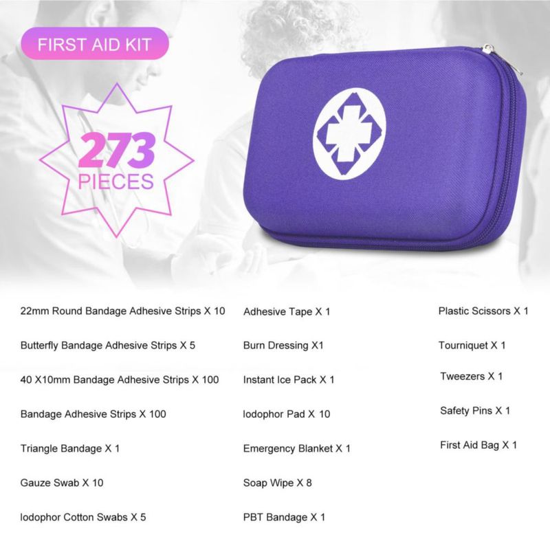 Botiquín de primeros auxilios YIDERBO Car-Home Survival 273 piezas morado