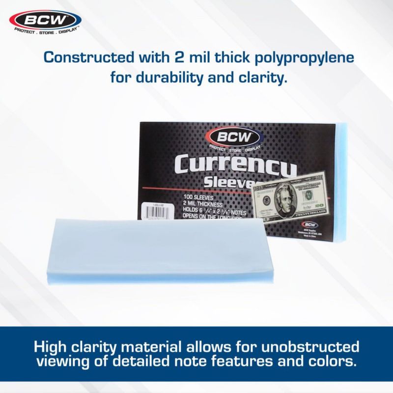 Fundas para billetes BCW 16x5 cm transparentes - 100 unidades